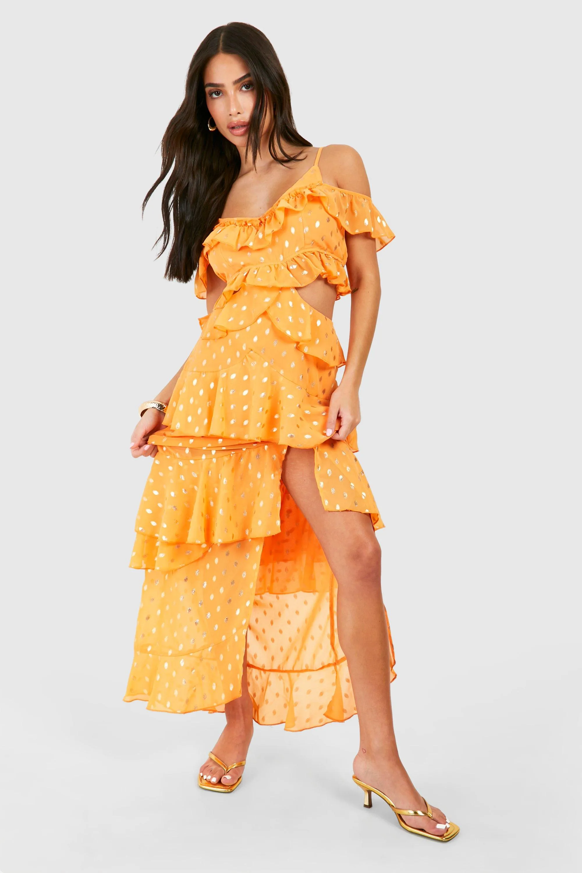 Petite - Robe longue métallisée à volants